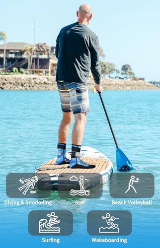 Foto von Yikayin Neoprensocken, 3mm Wattsocken Tauchsocken für Männer Damen Herren Frauen, Schwimmsocken Beachsocken für Schnorcheln Kajakfahren Jetskifahren SUP - Hellblau M