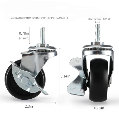 2 Inch Casters 1/4-20 Threaded Stem with Adapters, Caster Wire Shelving Wheel Set of 4, Rubber Replacement Wheels for Shelves Racks Carts by HZHMPM - Used condition - Image 6