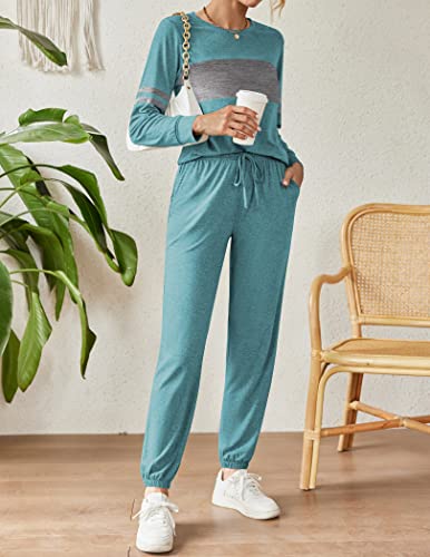 Ekouaer Womens Pajamas Set Long Sleeve Sweatsuits 2 Piece Lounge Set Crewneck Loungewear with Pockets S-XXL4