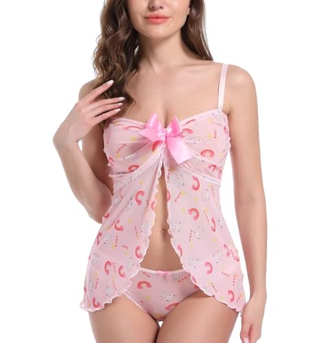 Lingerie pour femme Landofgenie avec lanières en dentelle et imprimé chats