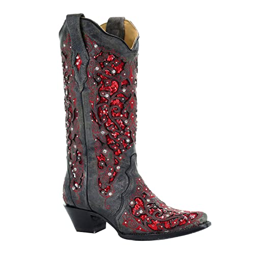 TNXZ European and American Retro Pointed Toe Western Boots Women's Embroidered Cowgril Boots Ethnic Style Fashion Boots 5Cm,Black,10 US