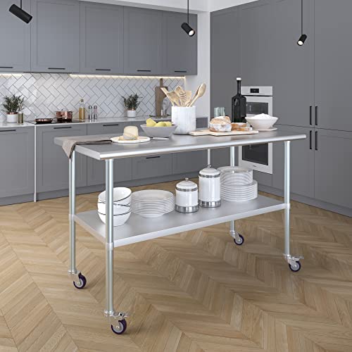 Image of AmGood 60 inch Long x 30 inch Deep Stainless Steel Table with Casters