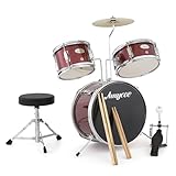 Senfot Drum Set, 1 Wood/Metal AD-150 Three Drums Set, Jazz Rock Includes Bass Drum, 2 Toms, Cymbal, Drum Sticks, Bass Pedal and Stool, Percussion Musical Instrument Birthday Playsetl (Red, 3-Piece)