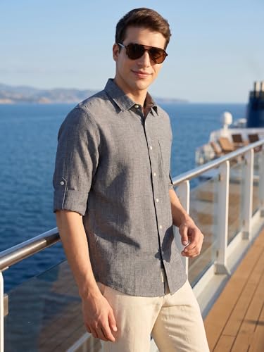 Image of Thomas Scott Men's | Solid | Premium Linen Blend | Spread Collar | Summer Wear | Long Sleeve | Shirts for Men