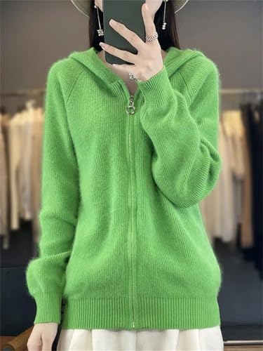 Women Hoodie Cardigan Zipper 100% Solid Cashmere Sweater Long Sleeve Knitted Coat2