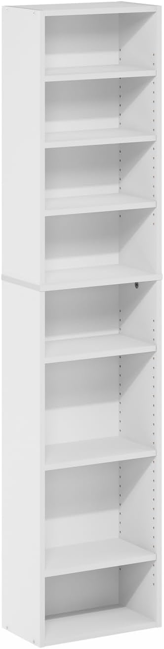 Furinno Indo 8-Tier Adjustable Shelves Multimedia Media Storage Tower Rack, White White 8-Shelf, Slim
