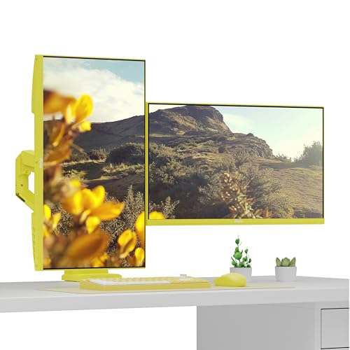 Image of Pixio PS1D Wave Yellow Dual Monitor Arm Stand Desk Mount - Fits up to 32 inches Monitors and up to 19.8lbs. VESA Compatibility and Integrated Cable Management