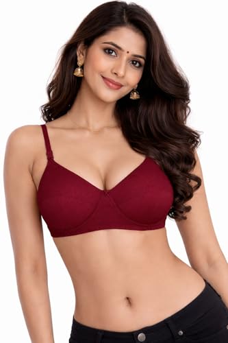 Image of Women's Cotton Medium Padded Bra | Soft & Breathable Fabric | Full Coverage Everyday Comfort Bra | Adjustable Straps & Back Hook Closure