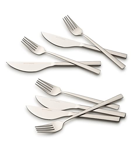 ECHTWERK Set de couverts à pizza, couverts à pizza, couverts à viande, set de table 8 pièces pour max. 4 personnes, avec 4 couteaux à pizza et 4...