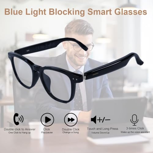 Image of AI Smart Glasses, Anti Blue Light Bluetooth Translation Glasses with 164 Hands-Free Calls & Audio Multifunctional Smart Sunglasses for Men Women Travel Trade Business (KL01-Black-Color-Change-Lens)