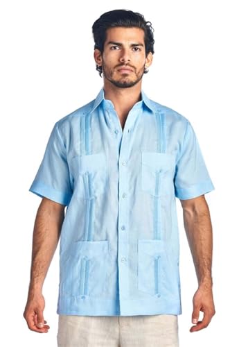 Mojito Men's 100% Linen Traditional Four-Pocket Short Sleeve Guayabera Shirt3