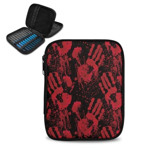 Image of Blood Hands Crochet Hook Case Halloween Portable Crochet Hook Organizer without Accessories Knitting Needle Case for Knitting Supplies Holiday Decoration
