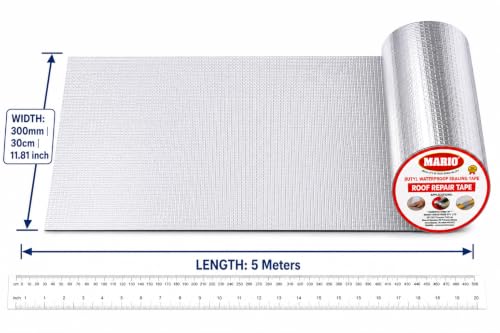 Image of Mario Extra Wide Butyl Waterproof Tape 12 Inch (300MM /30CM) x 5M | Industrial Strength Self-Adhesive Rubber Foil for Terrace Leak, Roof, Wall Crack, Pipe & Large Surface Waterproofing