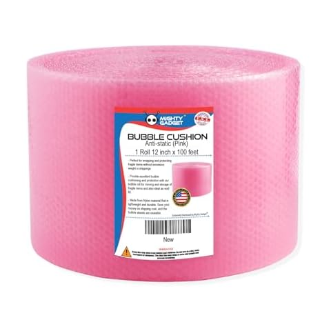 Mighty Gadget 100 ft Anti-static Small Bubble Perforated Every 12” Cushioning Wrap for Moving & Shipping Bubble Packing Wrap for Extra Protection Clear Bubble Roll Moving Supplies (Pink) Cover