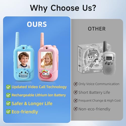 Image of Video Walkie Talkies for Kids, Handheld 2 Pack Rechargeable Video Intercom Kids Walkies Talkies, Indoor Outdoor Toys for Family Games, Outside, Camping, Hiking for Boys Girls Ages 3-12 (bd /pu co)