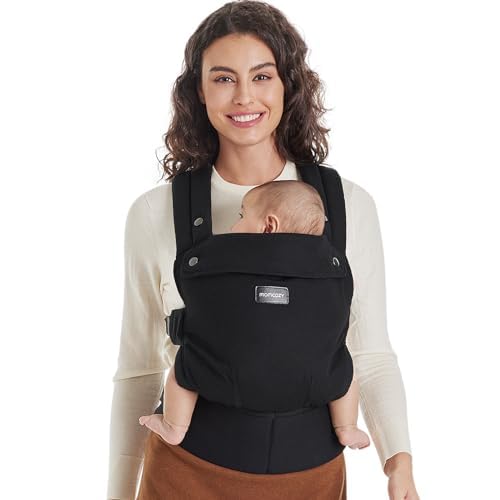 Momcozy Baby Carrier - Ergonomic Cozy and Lightweight Carrier for 7-44lbs Effortless to Put On Ideal for Hands-Free Parenting Enhanced Lumbar Support Purehug for Infant to Toddler Black