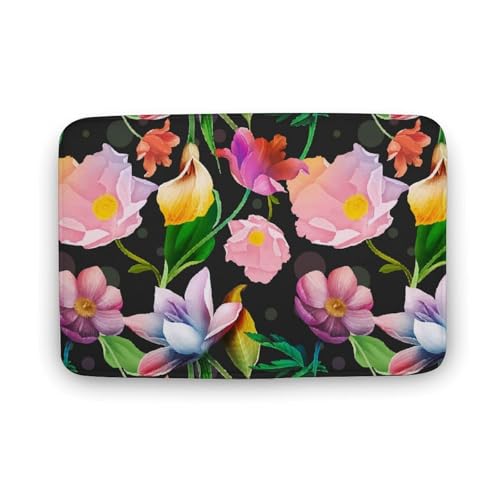 玄関マット室内 カラフルな花 オリエンタル 泥落としマット 滑り止め 40x60cm 大判 カーペット 耐摩耗性 吸水 ドアマット バスマット ふわふわ 柔らか 洗える 抗菌防臭 足拭きマット 廊下 洗面所 掃除 ラグマット オールシーズン適用 水洗い お