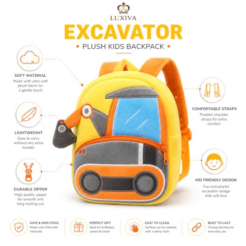 Image of Cartoon Plush Kids School Bag 2-6 Years | Soft Toy Backpack for Boys & Girls | Toddler Nursery Preschool Bag | Lightweight Adjustable Straps