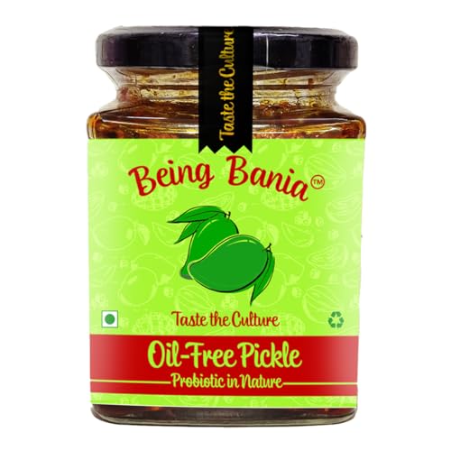 Image of Being Bania Homemade Oil Free Mango Pickle in Jar, 250g | Aam ka Achar | Authentic and Traditional Flavours | No Added Preservatives & Additives | Chatpata Achar | Gourmet Pickles | Oil Less