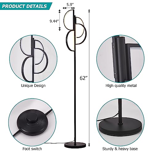 Doltoro Creative Led Floor Lamp 3 Brightness Levels Dimmable With Foot Switch Modern Reading Standing Lamp For Living Room Bedroom Office(Black) #TOP6