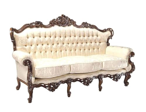 Image of Royal Carved Wooden Sofa Set | 3+1+1 Seater | Antique with Button Tufted Velvet Upholstery | Victorian Style Living Room Furniture Tufted Sofa Set Grey 3-Piece (Design 7)