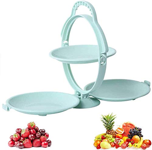 HRIDAAN’s Foldable Fruit Plate Candy Dish, Plastic Fruit and Vegetable Holder, 3-Plate Fruit Basket, Kitchen Accessories, Dining Table & Kitchen Counter Organizer Fruit Storage Stand (Green)