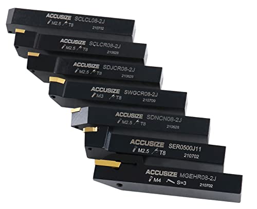 Accusize Industrial Tools 7 Pieces/Set 1/2'' Indexable Carbide Turning Tool Set In Fitted Box, 2387-2004 #TOP6