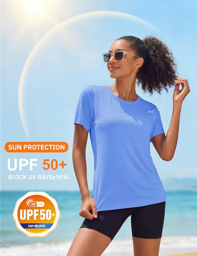 Image of MAGCOMSEN Women's Short Sleeve T-Shirts UPF 50+ Sun Protection Shirts Quick Dry Athletic Running Workout Tops Rash Guard