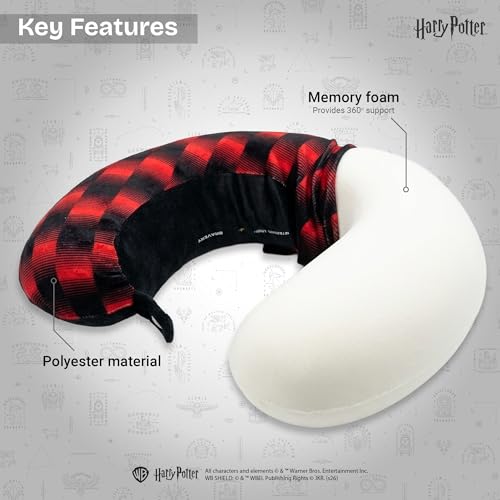 Image of Nasher Miles x Harry Potter Gryffindor Memory Foam Neck Pillow for Travel, Removable Washable Polyester Cover with 360 Stable Neck Support (Black & Red)