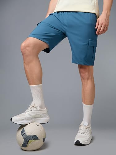 Image of TECHNOSPORT Men's Solid Slim Fit Sports Shorts TS Flexi Quick Dry Polyester Drawstring with Pockets UPF50+ for Gym Running Workout Anti Odour