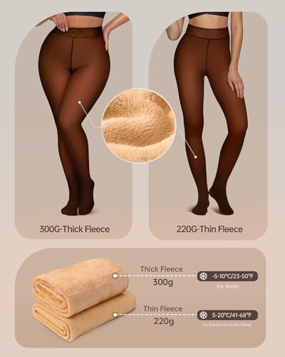 Image of OEAK Womens Fleece Lined Tights Sheer Fake Translucent Pantyhose Thermal Tights High Waisted Footed Leggings