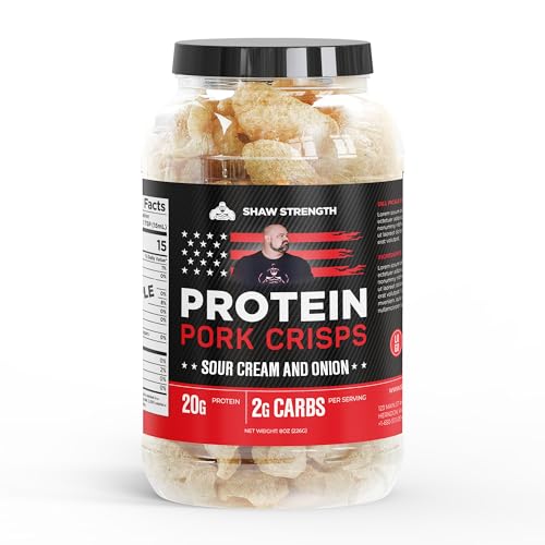Shaw Strength Protein Pork Rinds (Sour Cream, 8oz); Developed for World’s Strongest Man Brian Shaw, Keto-Friendly, High Protein, No Carb, All-Natural Crisps Fried in Coconut Oil