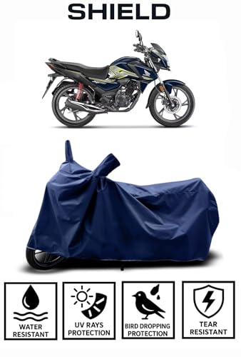 Image of Shield Heavy Duty Bike Cover for Honda Sp 125 | All-Season, Tear-Proof Fabric | with Side Mirror Pocket & Buckle Belt | Honda Sp 125 Bike Cover (Blue)