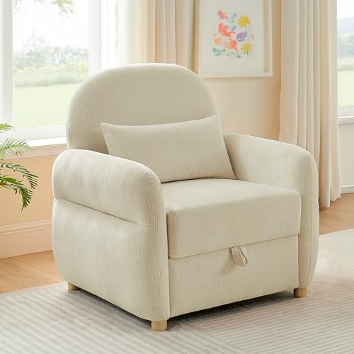 Sillón Plegable Chenille Beige miniatura 1