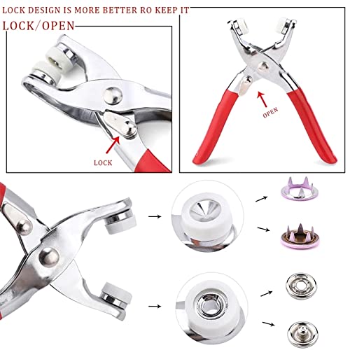 Juego de 200 herramientas de kit de sujetadores a presión, anillos de botones a presión de metal con alicates de sujeción, kit de herramientas de presión para costura y manualidades de ropa, 200 pie