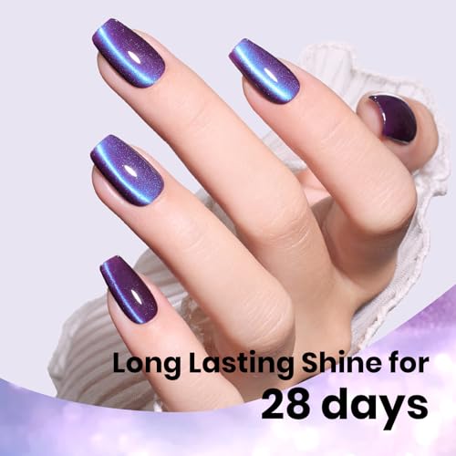 Image of Beetles Mystic Amethyst Purple Cat Eye Gel Nail Polish - 15ML Full Size Purple Cat Eye Glitter Spring Gel Polish Magnetic Translucent Glassy Effect Soak Off UV Nail Art DIY Manicure Gifts