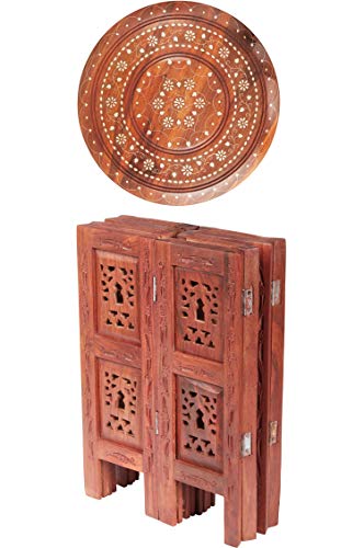 Marokkanischer Tisch Beistelltisch aus Holz Caglanur Braun ø 38cm groß rund | Orientalischer runder Hocker Blumenhocker… – Bild 7
