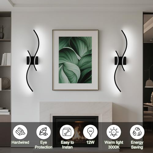 Image of CANEOE Modern LED Wall Sconce Set of Two, 6000K Warm White Led Wall Light Fixture, 31.5inch Black Modern Sconces Wall Lighting for Bedroom, Living Room, Hallway, Staircase, Bathroom