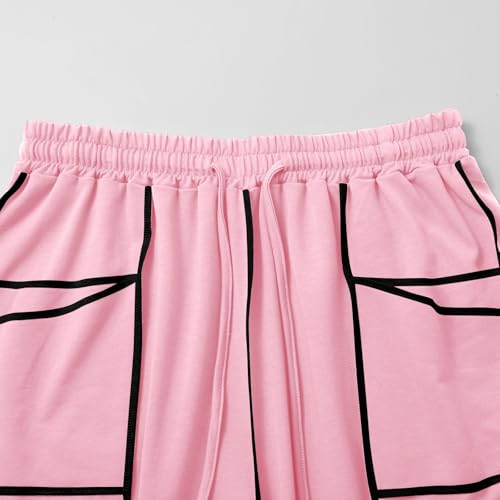 Image of Barrel Pants Women Casual Cargo Wide Leg Baggy Sweatpants Drawstring High Waisted Lounge Palazzo Pants with Pockets