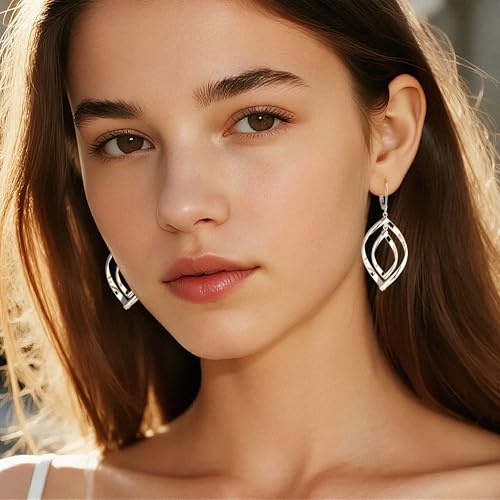 Sterling Silver Double Twist Leverback Dangle Earrings for Women 14k Gold Plated Spiral Dangle Earrings Hypoallergenic Lerverback Drop Earring Silver and Gold Earings for Jewelry Gifts2
