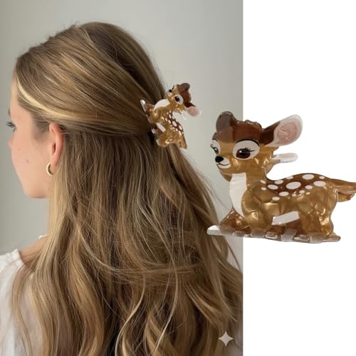 Fall Hair Clips for Women Cute Sika Deer Clip for Hair Cute With Rhinestone Designs Brown Autumn Hair Claws Thanksgiving Cute Clamp Clips for Women Large Hair Claw Clip Hair Clip for Thin Hair 1PCS