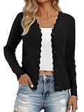LILLUSORY Womens Cardigan Sweaters Long Sleeve Casual Lightweight Button Down V-Neck Fall Clothes 2025 Black L