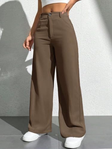 Image of Toochki Trousers for Woman Pants Women's Formal Office Korean | Beige Black Track Pant | Straight | Cotton Spandex Stretchable Trouser | High-Waisted Bottom Wear