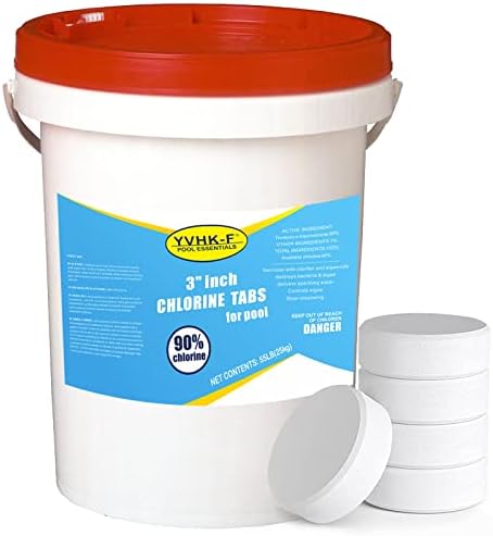 3 Inch Chlorine Tablets 55 lb for Swimming Pools Hot Tubs and Spas, Slow Dissolving - 90% Available Chlorine - 55 Pounds