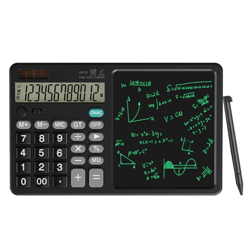 Desk Calculator with Erasable Writing Pad, 12-Digit Wide Screen Display,
