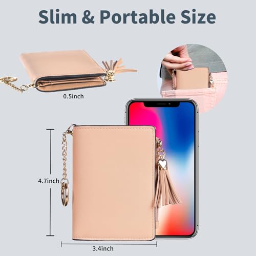 Image of Gostwo Women's Small Slim Wallet with RFID Protection & Keychain for Girls | 8 Card Slots,faux Leather, Tassel Decor, Built-in Keychain, Slim Compact, Snap & Zip Closure, Ideal for Daily & Travel