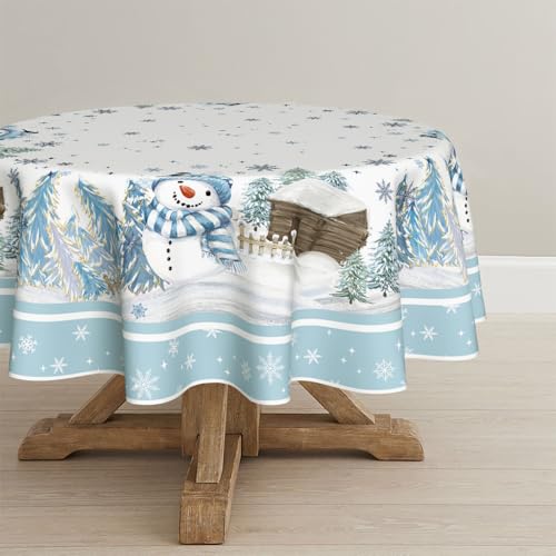 Artoid Mode Blau Schneemann Bäume Holzhaus Weihnachten Tischdecke...