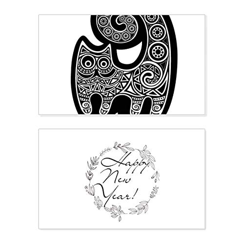 Tarjeta de Año Nuevo conmemorativa con ilustración de gato blanco y negro