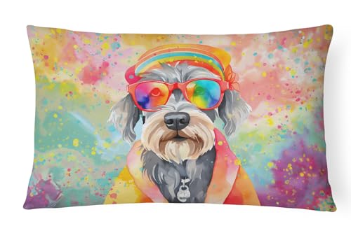 Caroline's Treasures DAC2555PW1216 Schnauzer Hippie Dawg Fabric Decorative Pillow Machine Washable, Indoor Outdoor Decorative Pillow for Couch, Bed or Patio, 12HX16W