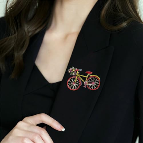 Image of WCRAZYE Rhinestone Bicycles Brooch Pin for Women Girls Creative Retro Elegant Handmade Red Pink Blue Traffic Bike Brooches Pins Classic Wedding Fashion Jewelry Accessories Gift